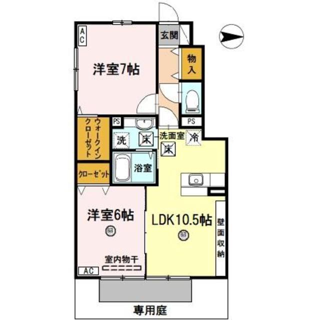 D-ROOM内原A棟(2LDK/1階)の間取り写真