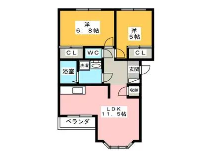 ルミエール(2LDK/1階)の間取り写真