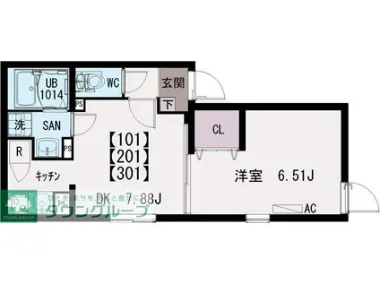 イクシオ竹の塚(1DK/1階)の間取り写真