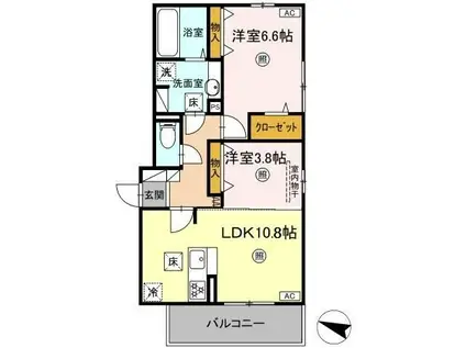 MER行事 B棟(2LDK/1階)の間取り写真