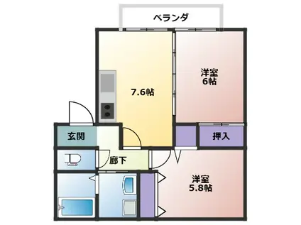 ビューコート寺家(2DK/1階)の間取り写真