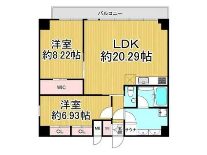 プレジオ西宮北口(2LDK/6階)の間取り写真