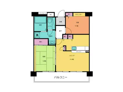 フレール神戸相生町(2LDK/10階)の間取り写真
