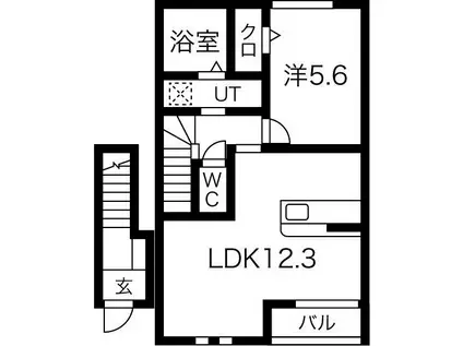 アスガルドB棟(1LDK/2階)の間取り写真