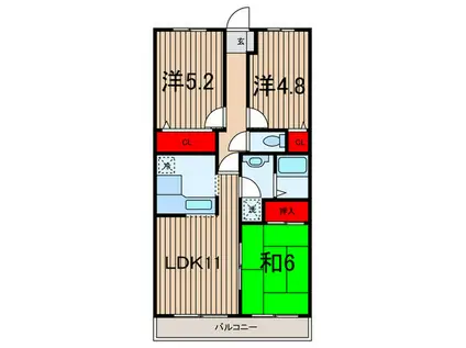 サニープレスキャッスルB(3LDK/1階)の間取り写真