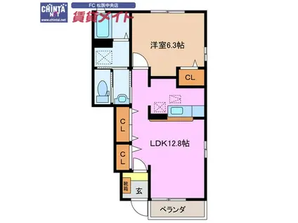 メゾン アイリスB(1LDK/1階)の間取り写真