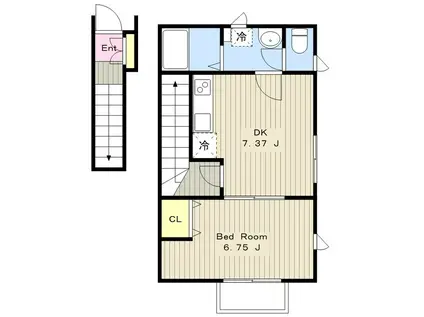 フレヴェールA棟(1DK/2階)の間取り写真