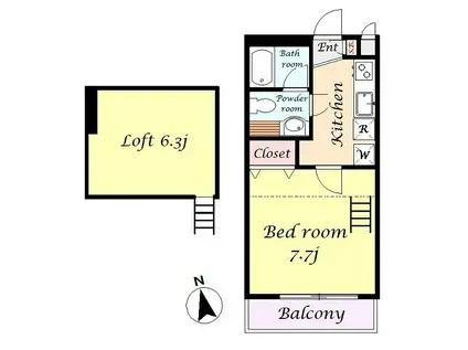 メゾン・ヴェルデ(1K/2階)の間取り写真