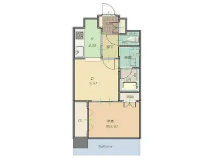 ラグレース福島(1DK/2階)の間取り写真