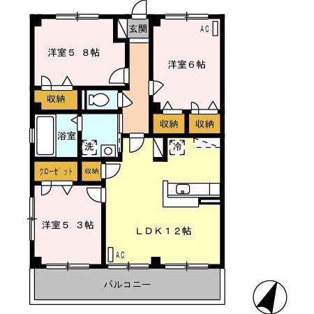 グレイスフルT(3LDK/3階)の間取り写真