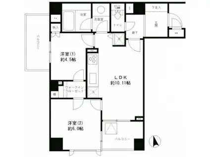レジディア文京湯島(2LDK/6階)の間取り写真