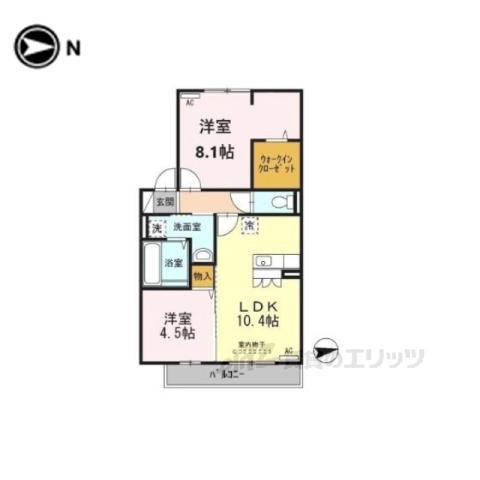 グランドゥール畷(2LDK/1階)の間取り写真
