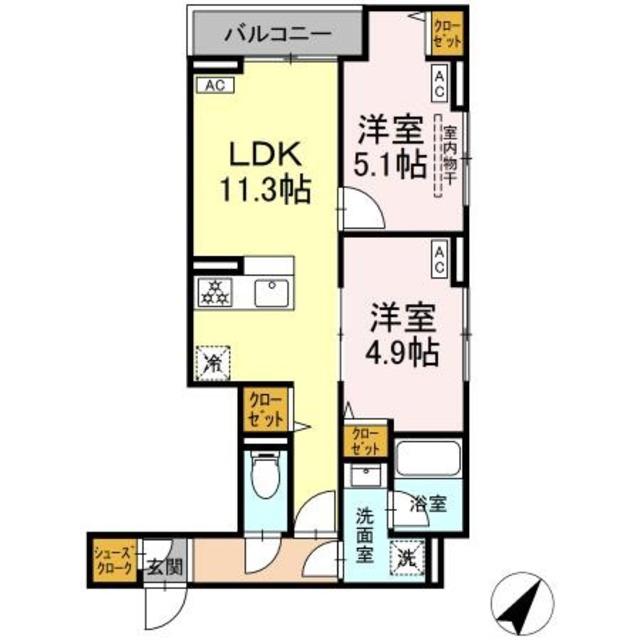 セレスティア下丸子(2LDK/2階)の間取り写真