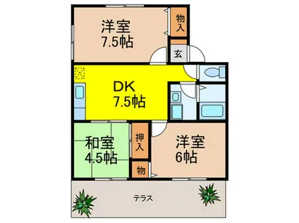 ボナミ田中ハイツ(3DK/1階)の間取り写真