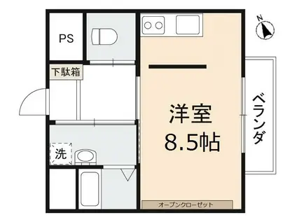 ヴェルス宮脇(ワンルーム/2階)の間取り写真