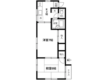 ハイツ鹿島(2K/1階)の間取り写真