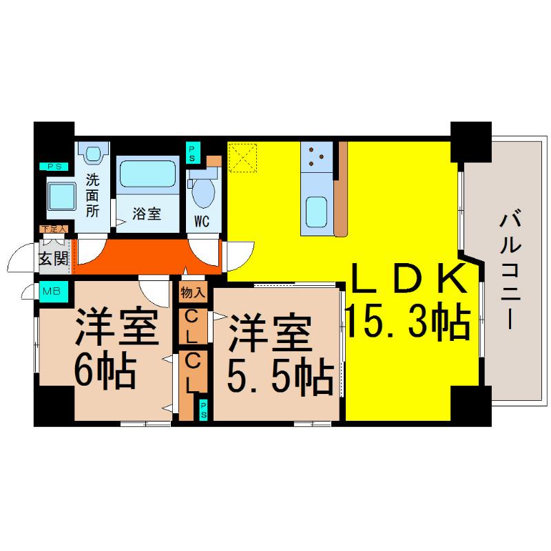 CASA DI MARE(2LDK/9階)の間取り写真
