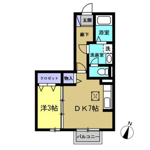 リビングタウンかじま台 A棟(1DK/1階)の間取り写真
