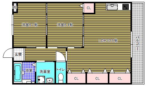 サンライズ(2LDK/2階)の間取り写真