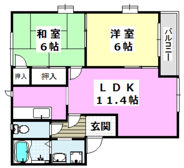 ジュネス南茨木B棟(2LDK/1階)の間取り写真