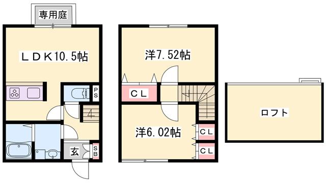 メゾネットひめじ別所(2LDK/2階)の間取り写真