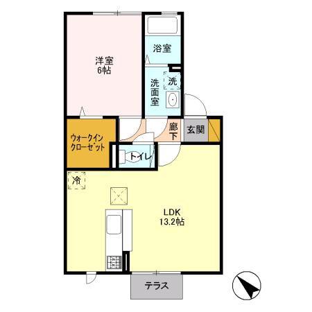メルヴェイユC棟(1LDK/1階)の間取り写真