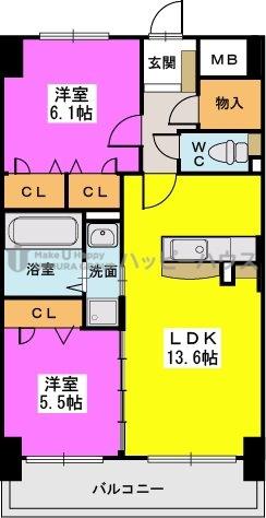 ラルク アン シエル(2LDK/2階)の間取り写真