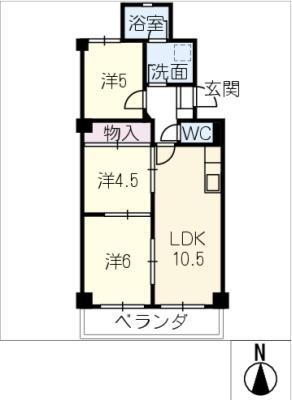 宝大幸ハイツ503(3LDK/5階)の間取り写真