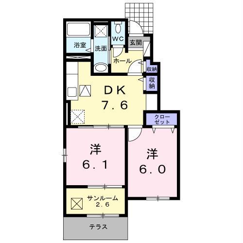 プレジール III(2DK/1階)の間取り写真