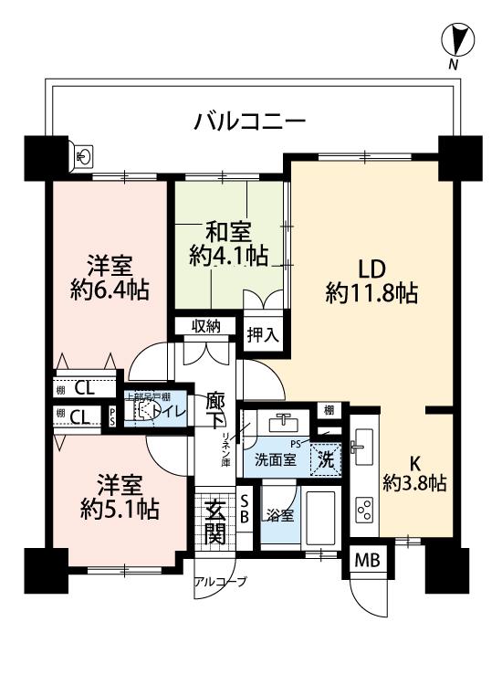 コンツェルトパーク東霞(3LDK/8階)の間取り写真
