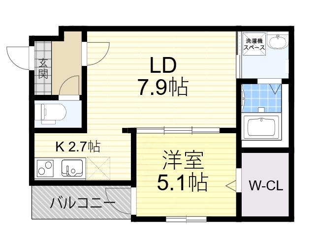 フジパレス住吉遠里小野(1LDK/1階)の間取り写真