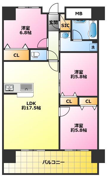 ニューガイア川崎NO.70(3LDK/5階)の間取り写真