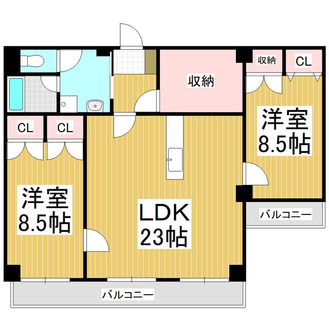 むつみの郷 塩尻(2LDK/5階)の間取り写真