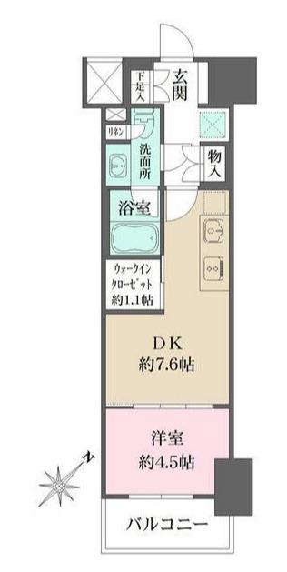 ザ・パークワンズ渋谷本町(1DK/12階)の間取り写真