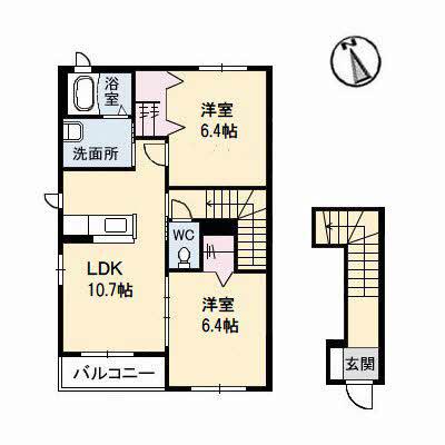 クラヴィエ 沖洲 I番館(2LDK/2階)の間取り写真