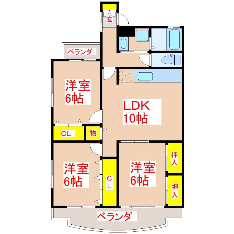 ファンターナ紫原(3LDK/3階)の間取り写真