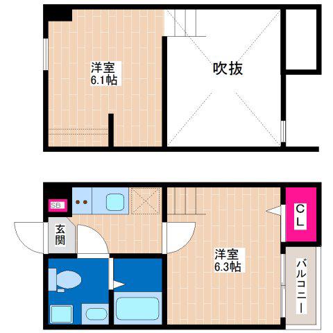 CHOROS(1K/2階)の間取り写真