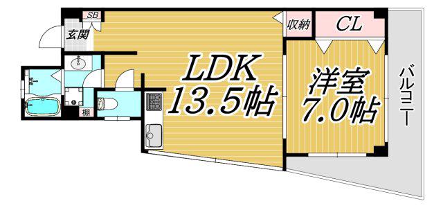 武富レジデンス1番館(1LDK/3階)の間取り写真