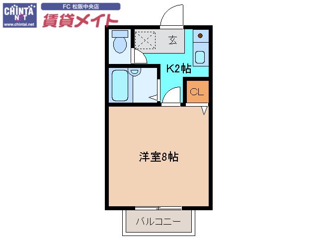ロイヤルハイツ朋友(1K/2階)の間取り写真