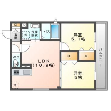 クリエオーレ打越町(2LDK/3階)の間取り写真
