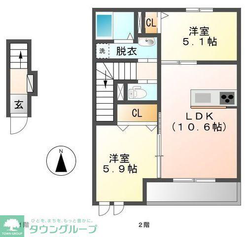 プラスONEハイム(2LDK/2階)の間取り写真