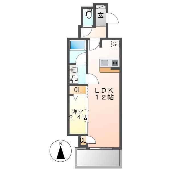 S-RESIDENCE高岳BRESA(1LDK/2階)の間取り写真