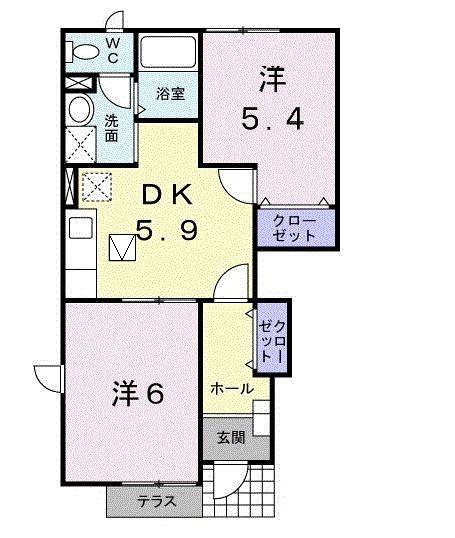 フェルト・B(2DK/1階)の間取り写真