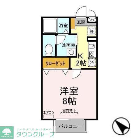 サンピラー(1K/2階)の間取り写真