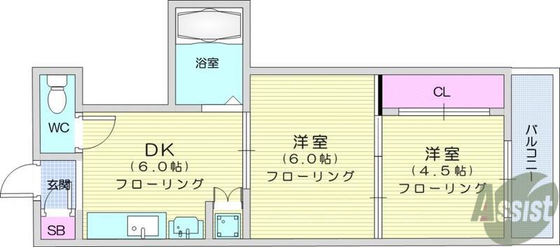 シャングリラ大和町(2DK/3階)の間取り写真