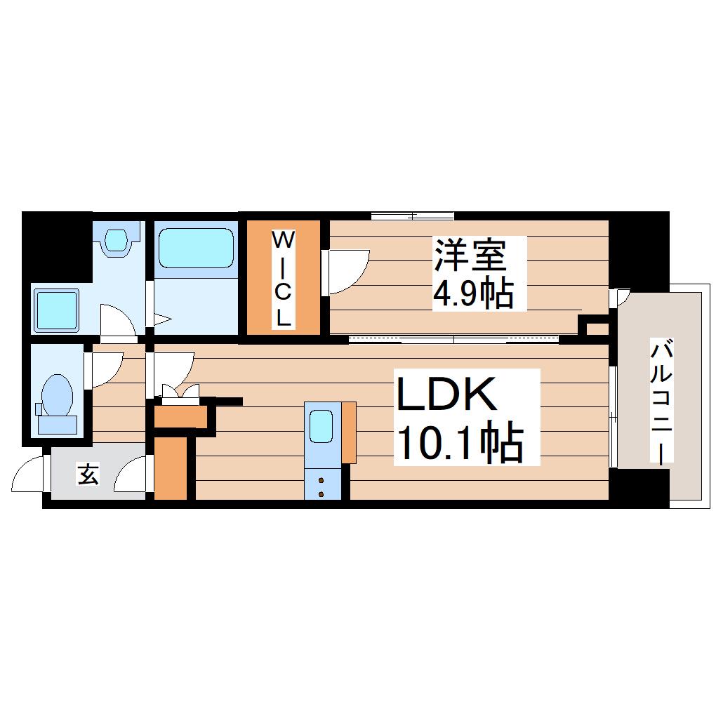 グランカーサ仙台晩翠通(1LDK/2階)の間取り写真