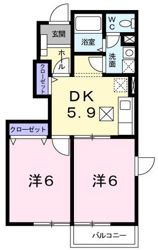 サントノーレ(2DK/1階)の間取り写真
