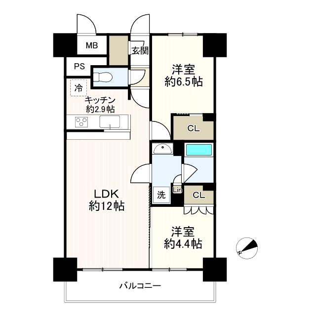 オークステージ武蔵野(2LDK/7階)の間取り写真