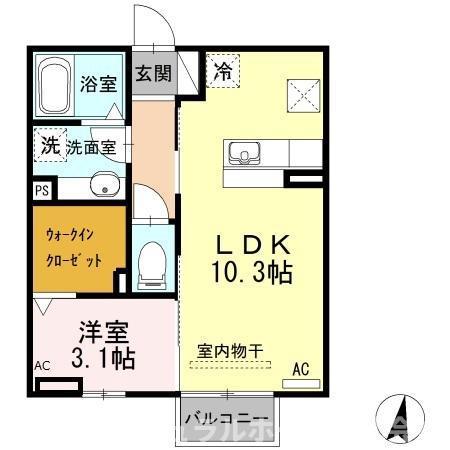 D-ROOMやまは B(1LDK/1階)の間取り写真