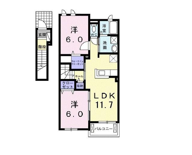 ヴィレッティーナ B(2LDK/2階)の間取り写真